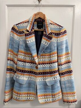 Smythe Multicolor Tweed Blazer with Blue, Orange & Burgundy Stripes